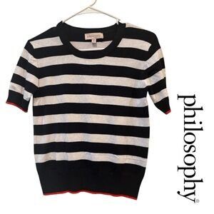 Philosophy Black and White Striped Knit Top, Medium